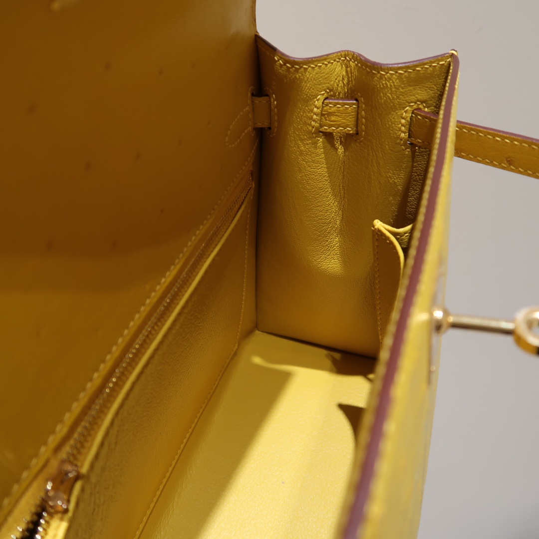 Hermes Kelly 25cm Handbag Shoulder Bag in Yellow Ostrich Leather